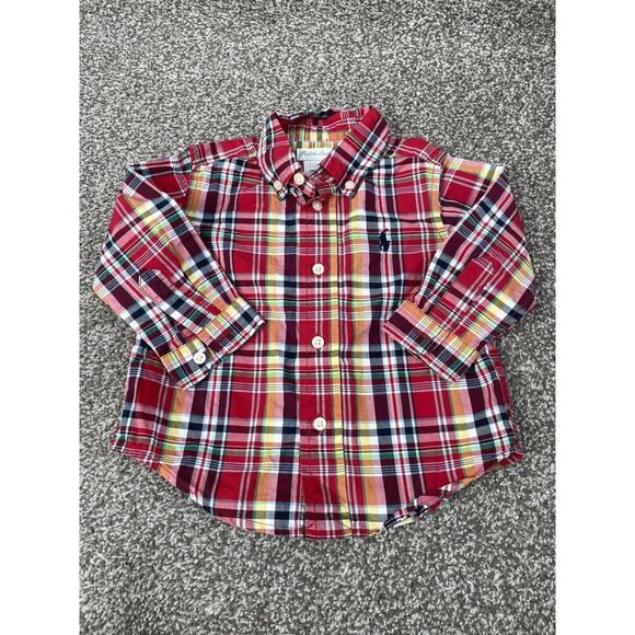 Polo Ralph Lauren Toddler Shirt Boys 9 Months Red Plaid Button Down Long Sleeve - Picture 1 of 4